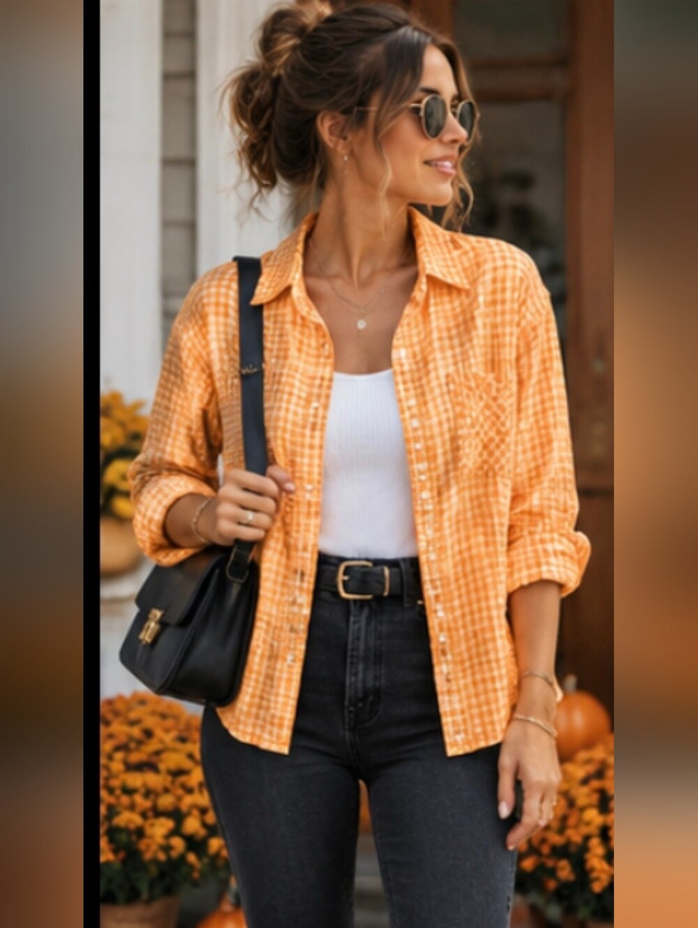 🧡 ABERCROMBIE Women's ORANGE CHECK PLAID SHIRT 🧡